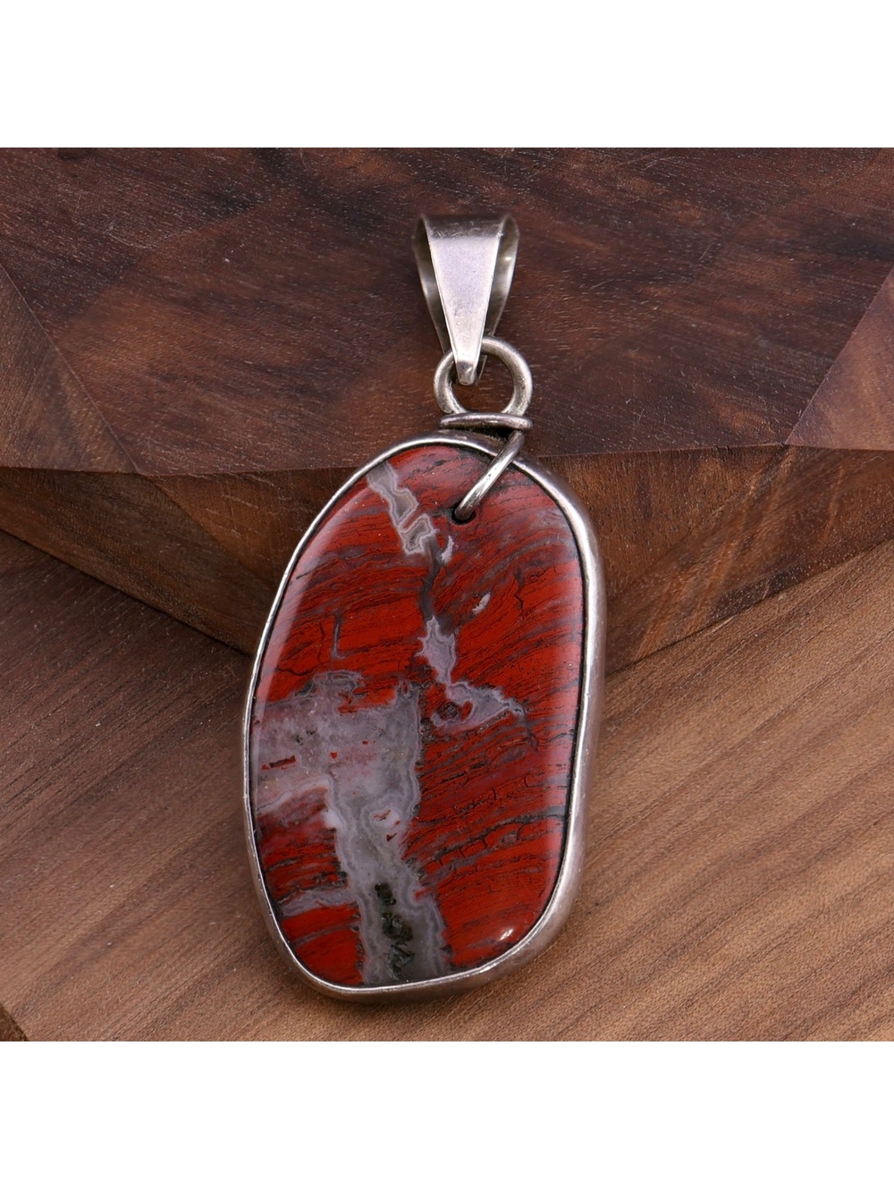 Vintage Mexican 925 Sterling Silver Red Brecciated Jasper Statement Pendant